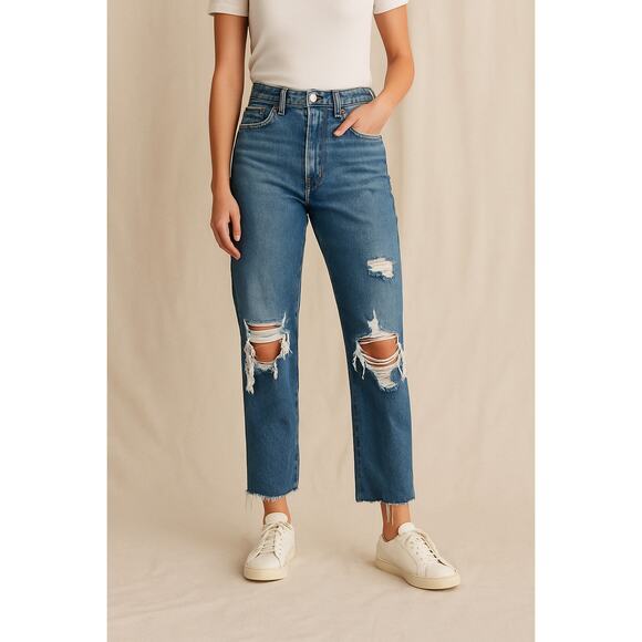 Abercrombie & Fitch Jeans Womens 27 High Rise Curve Love Mom Raw Button Front - Picture 1 of 7